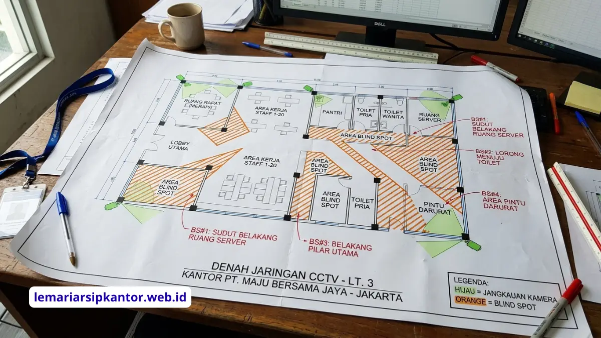 Denah identifikasi blind spot CCTV kantor