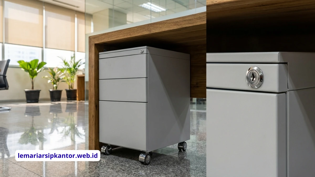 Spesifikasi Drawer Dorong Besi 3 Laci dengan Kunci Sentral di Bawah Meja