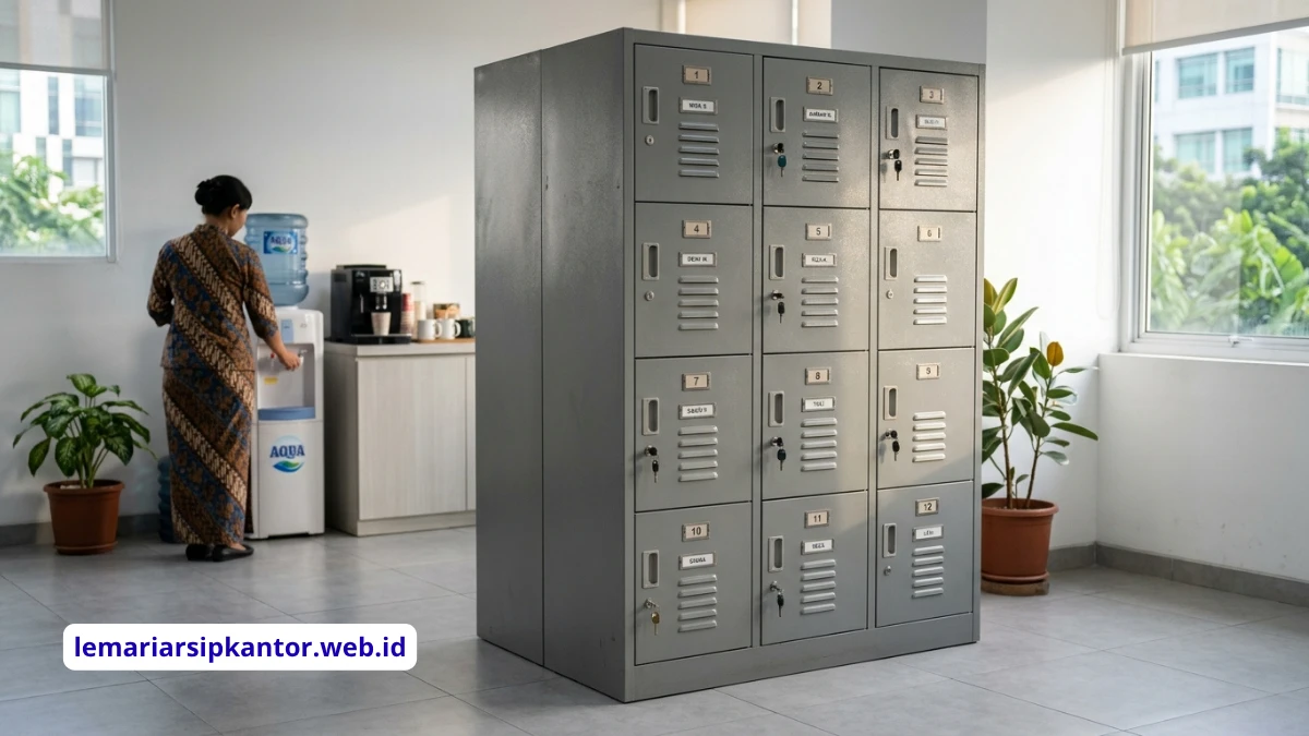Loker besi karyawan 12 pintu dengan kunci keamanan ganda