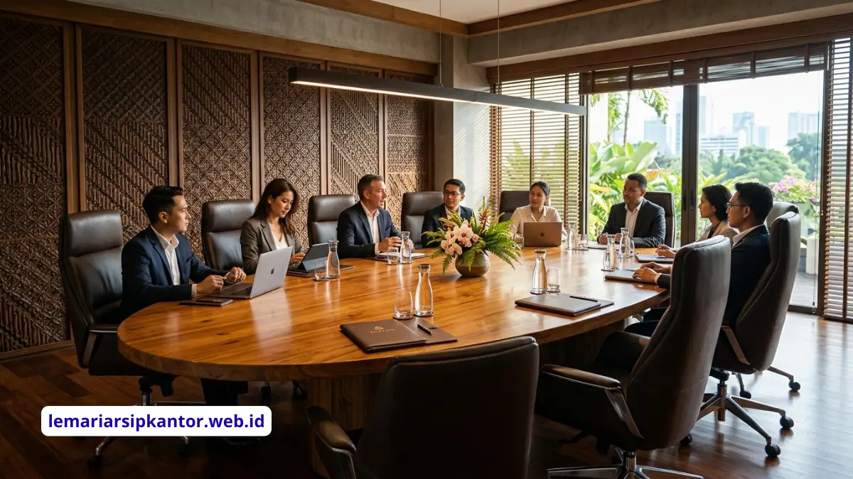 Meja rapat oval kayu jati solid premium