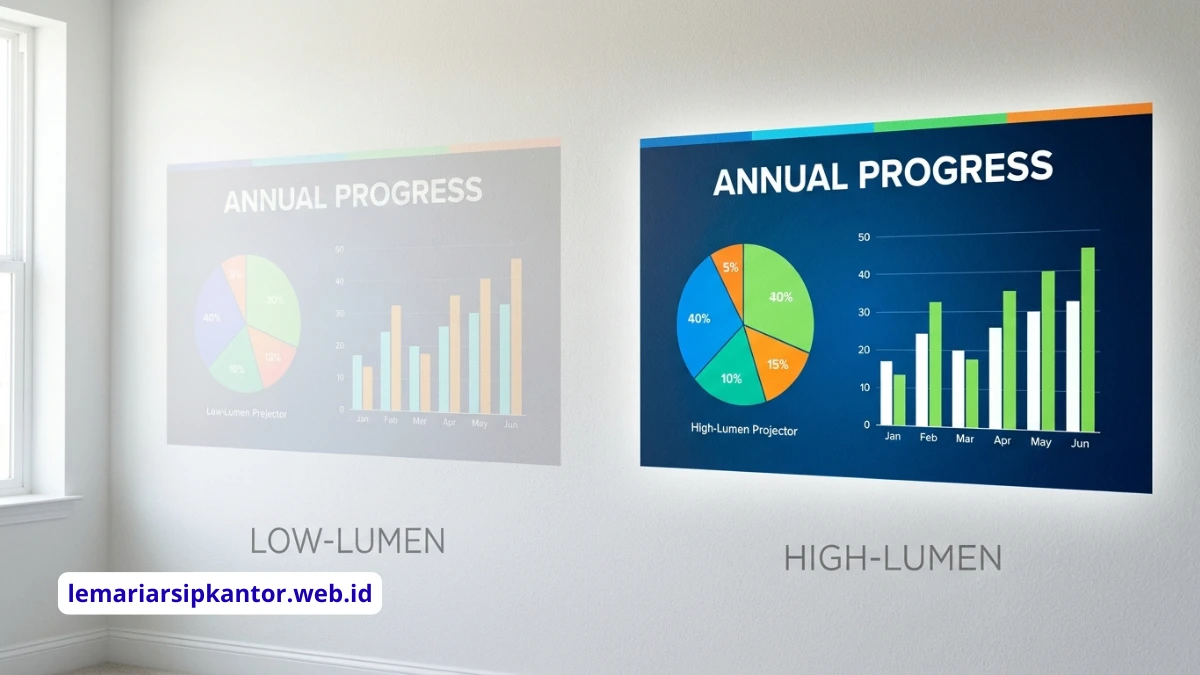 Perbandingan tingkat lumens pada proyektor ruang rapat